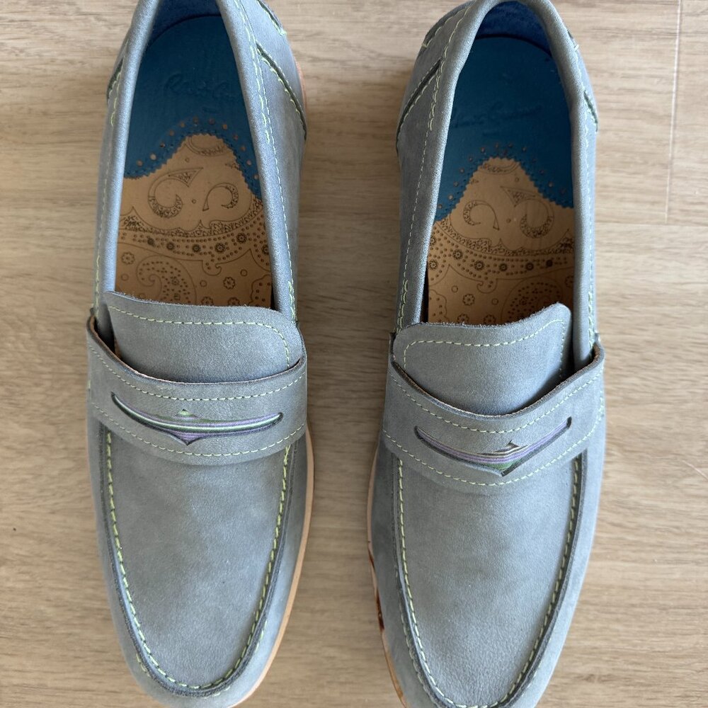 NEW Robert Graham - Men's Penny Loafers - Gray nubuck with green stitch - size 9